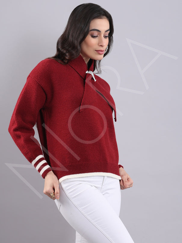 Wrap Neck Knit Pullover