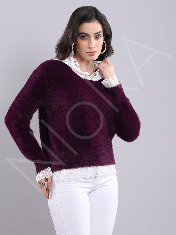 Lace Fur Hooded Pullover