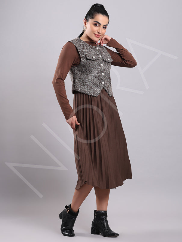 Tweed Pleated Dress(2-Piece)