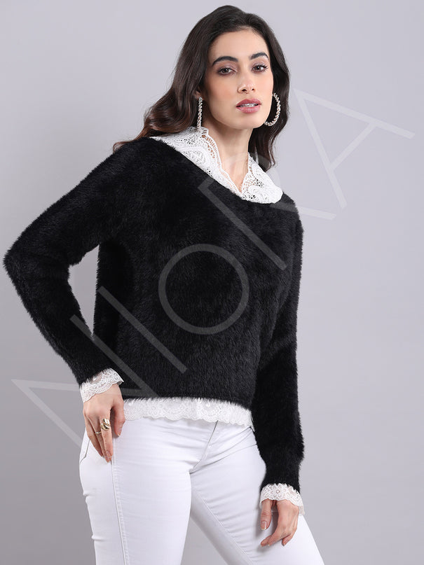 Lace Fur Hooded Pullover