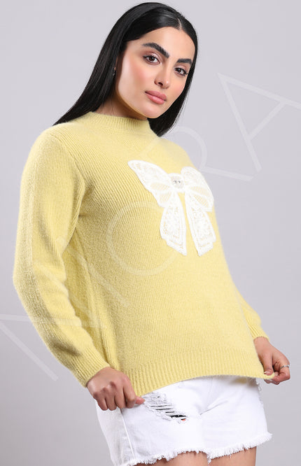 Lace Bow Wool Knit Pullover