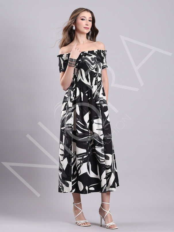 Monochrome Muse Midi Dress