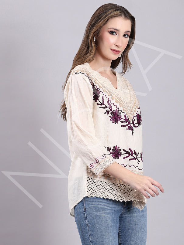 Crochet Lace Bold Embroidered Top