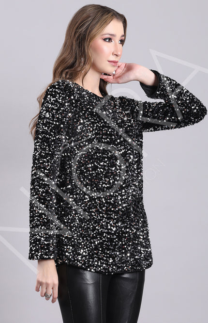Black Halo Sequin Top