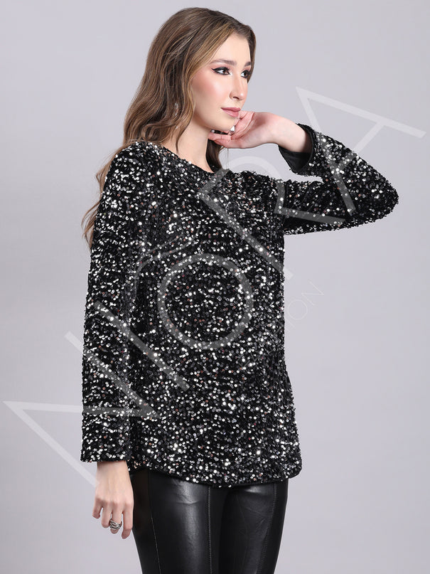Black Halo Sequin Top