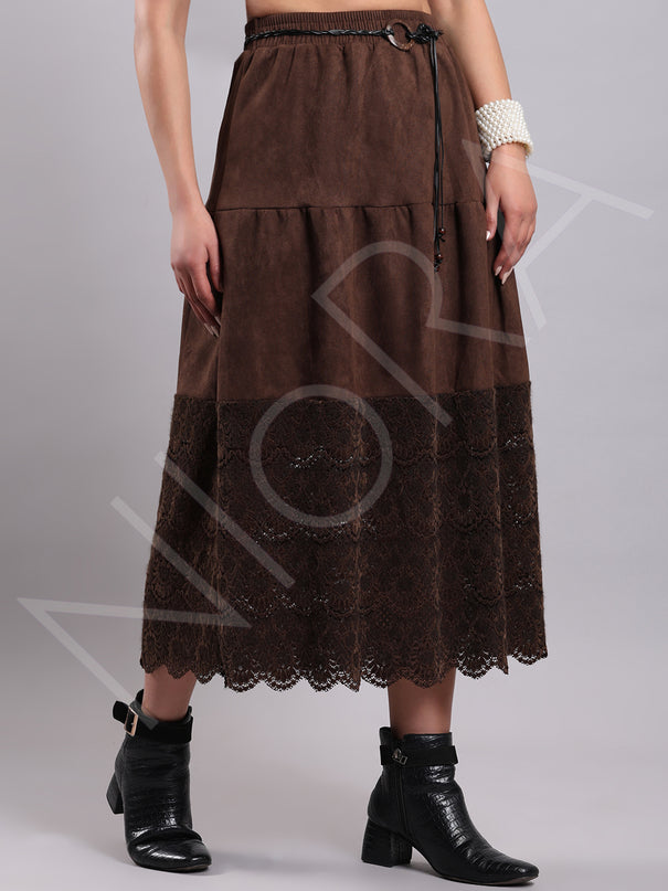 Vintage Lace Suede Skirt