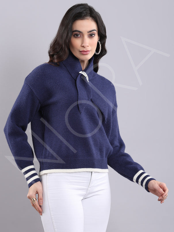 Wrap Neck Knit Pullover