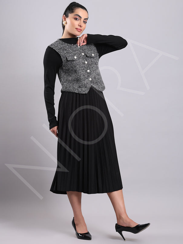 Tweed Pleated Dress(2-Piece)