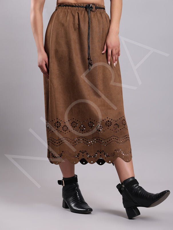 Cutwork Suede Skirt