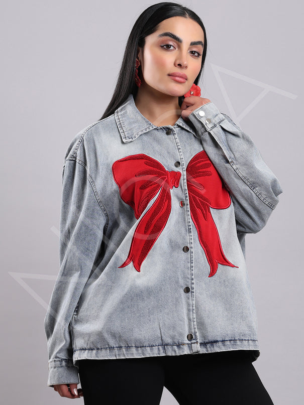 Scarlet Bow Denim Shirt