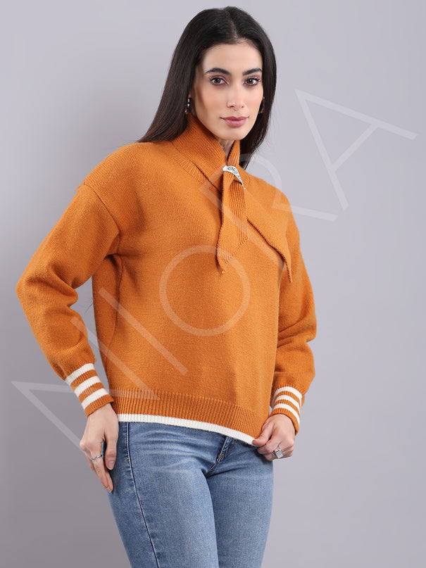 Wrap Neck Knit Pullover