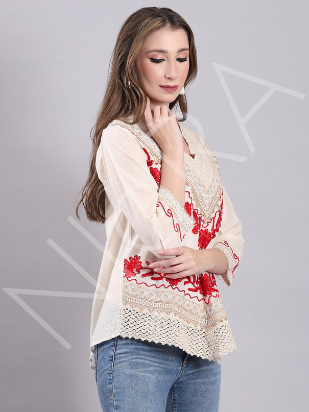 Crochet Lace Bold Embroidered Top