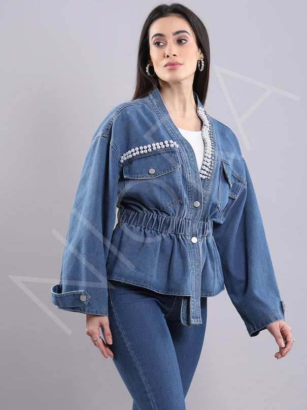 Embellished Denim Top