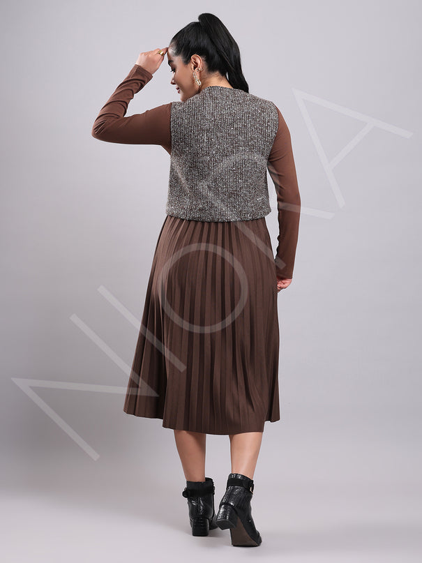 Tweed Pleated Dress(2-Piece)