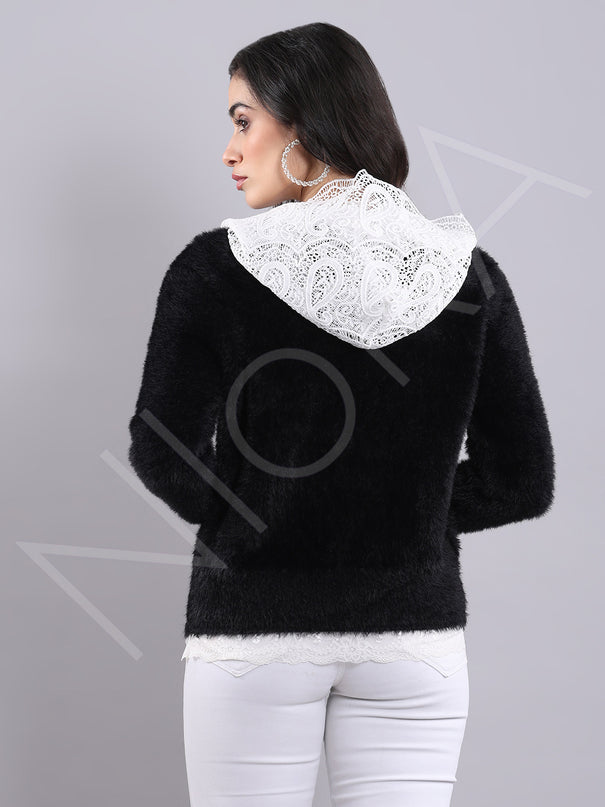 Lace Fur Hooded Pullover