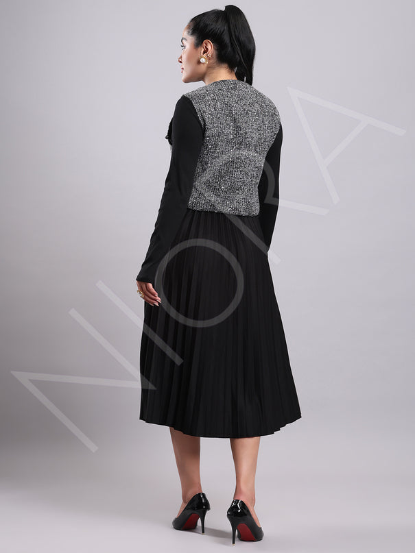 Tweed Pleated Dress(2-Piece)
