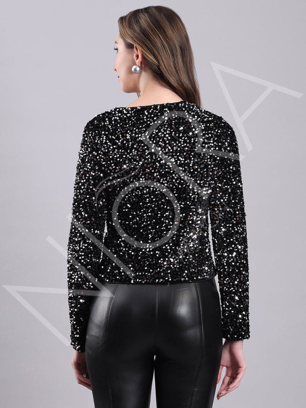 Glam Bow Velvet Sequin Top