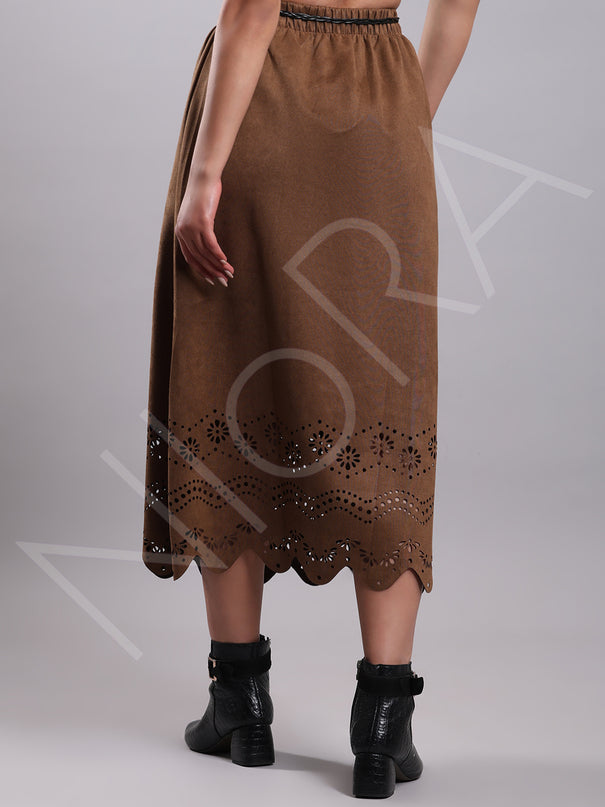 Cutwork Suede Skirt
