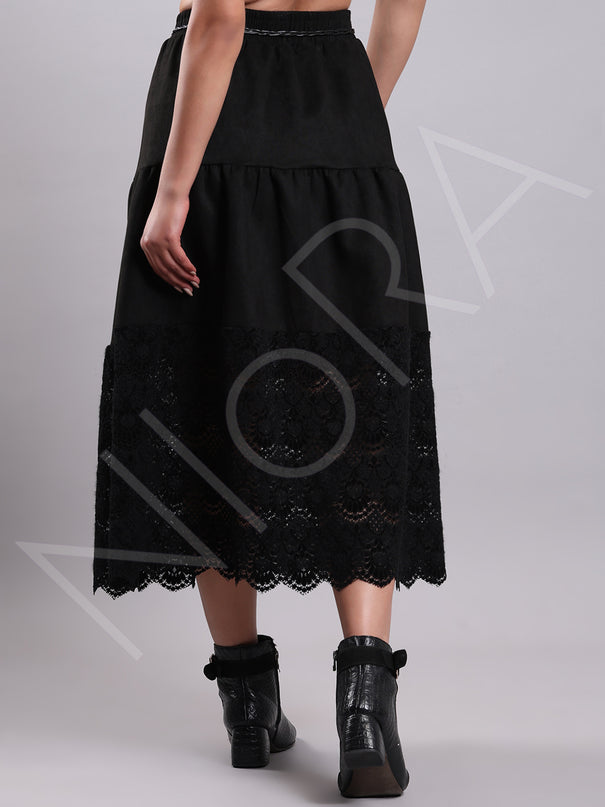 Vintage Lace Suede Skirt