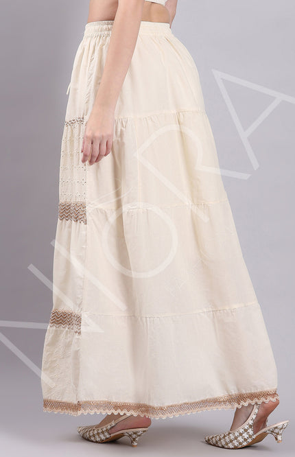 Whisper Crochet Lace Tiered Long Skirt