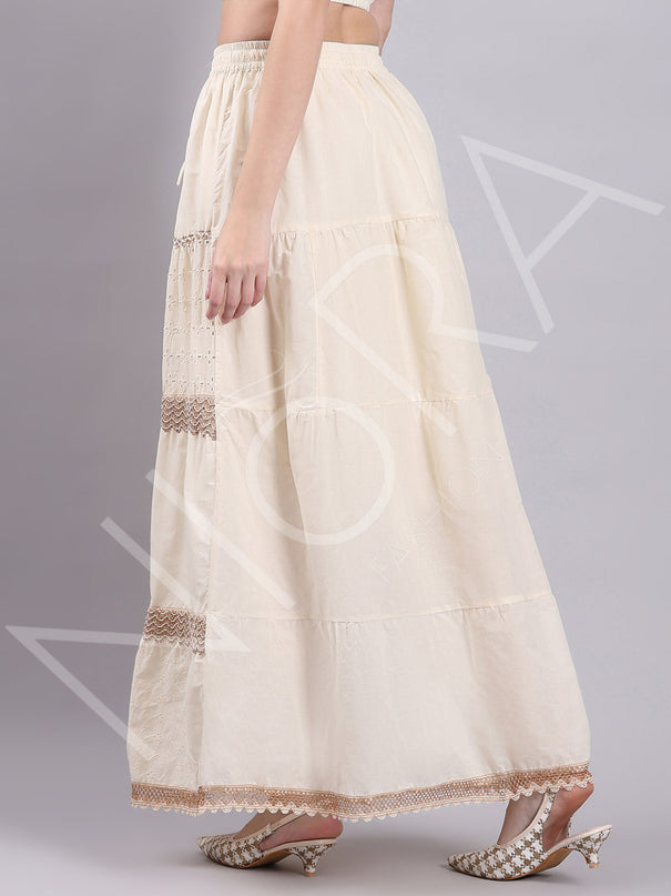 Whisper Crochet Lace Tiered Long Skirt