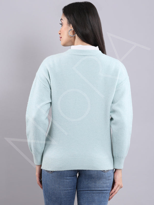 Floral Applique Wool Pullover