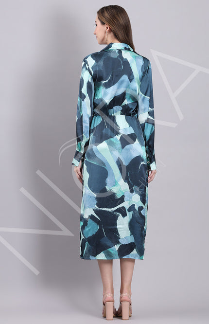 Aqua Wrap Slit Midi Dress