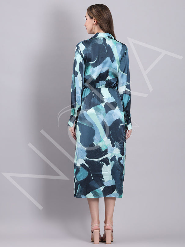 Aqua Wrap Slit Midi Dress
