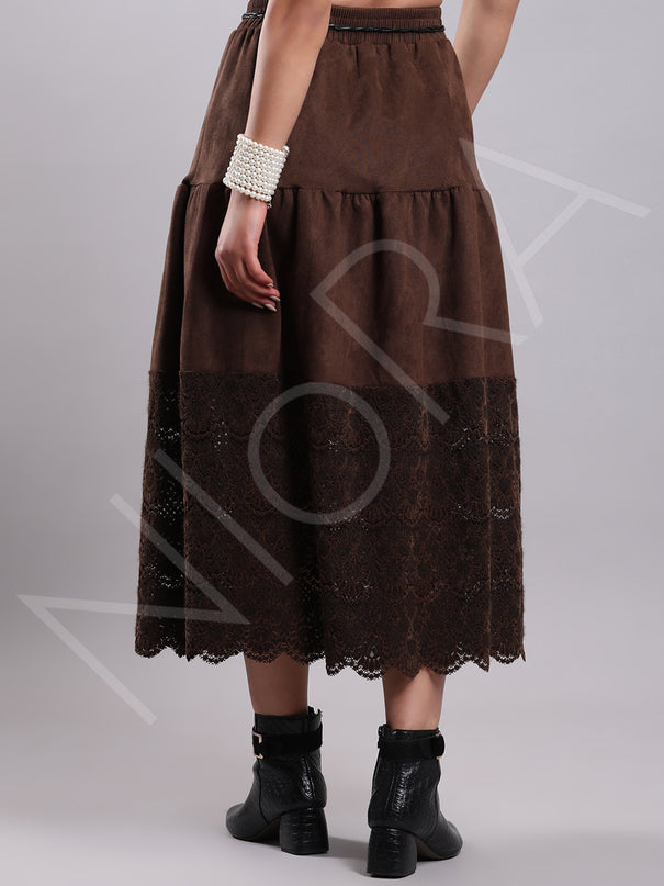 Vintage Lace Suede Skirt