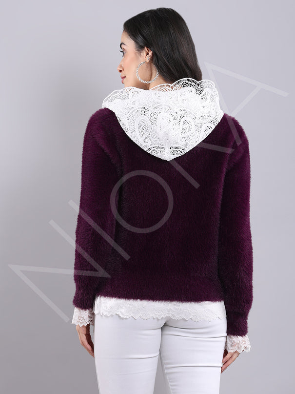 Lace Fur Hooded Pullover
