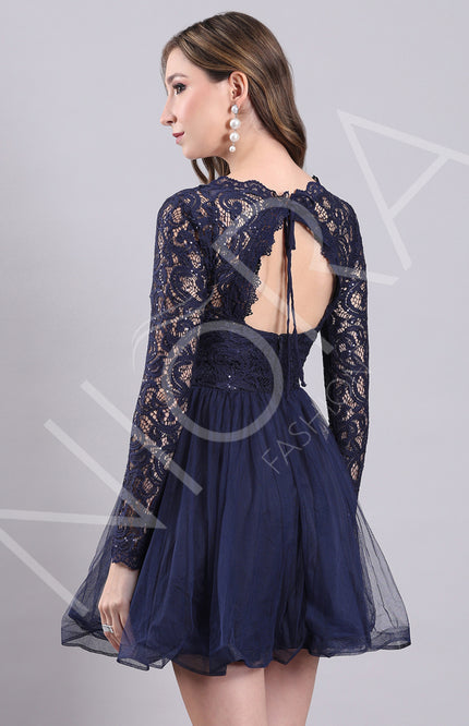 Blue Tulle Flared Short Dress
