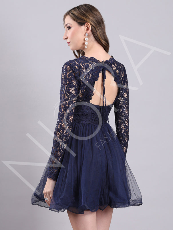 Blue Tulle Flared Short Dress