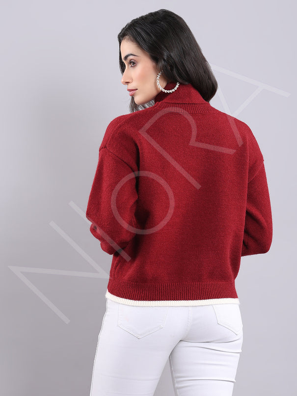 Wrap Neck Knit Pullover