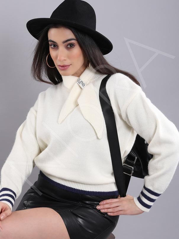 Wrap Neck Knit Pullover