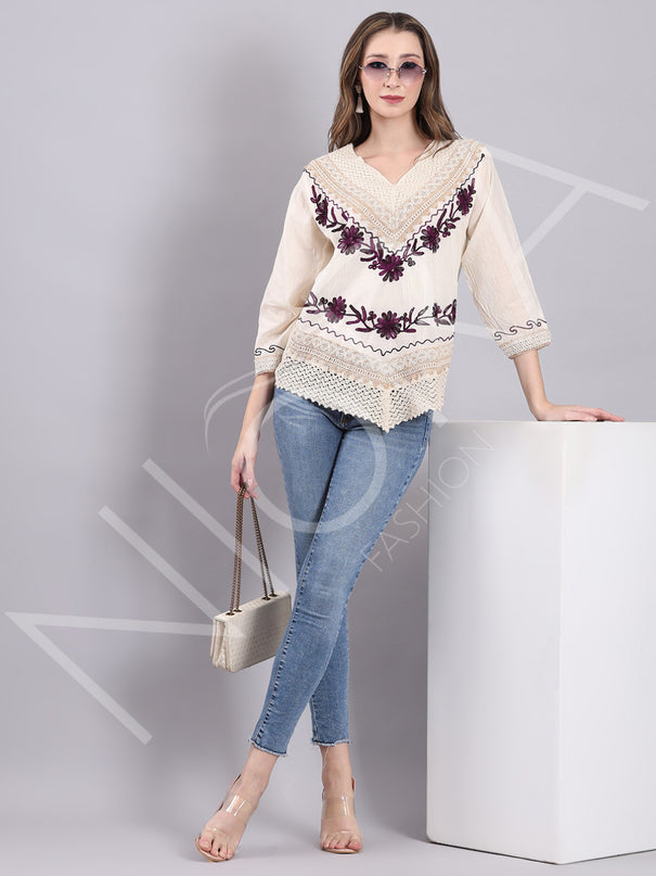 Crochet Lace Bold Embroidered Top