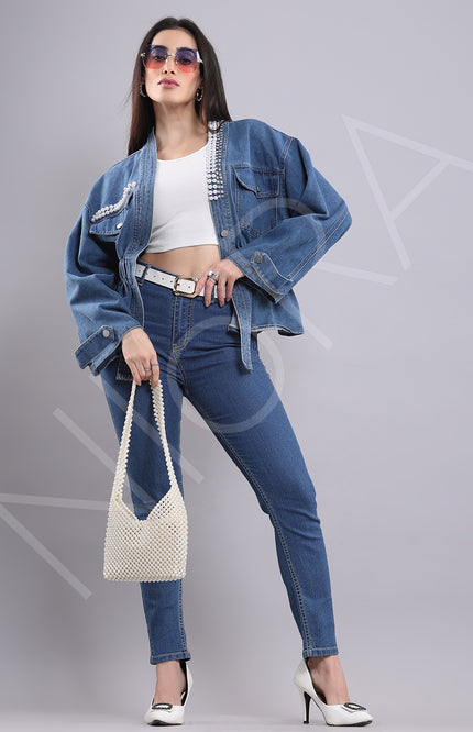 Embellished Denim Top