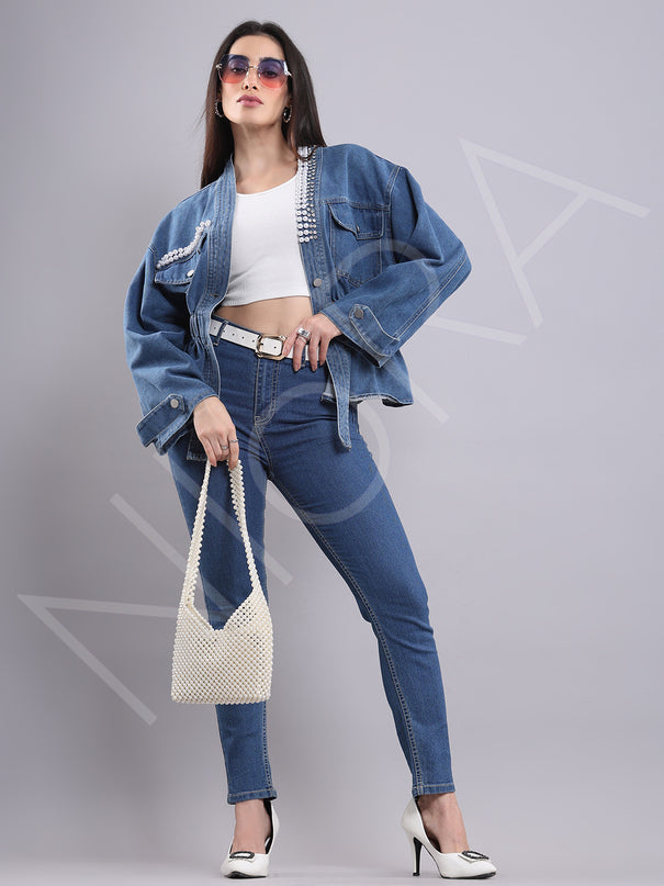 Embellished Denim Top