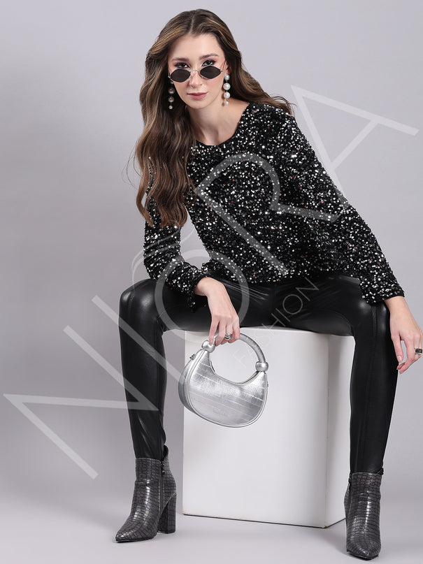 Black Halo Sequin Top
