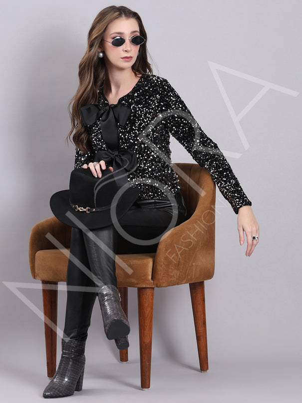 Glam Bow Velvet Sequin Top