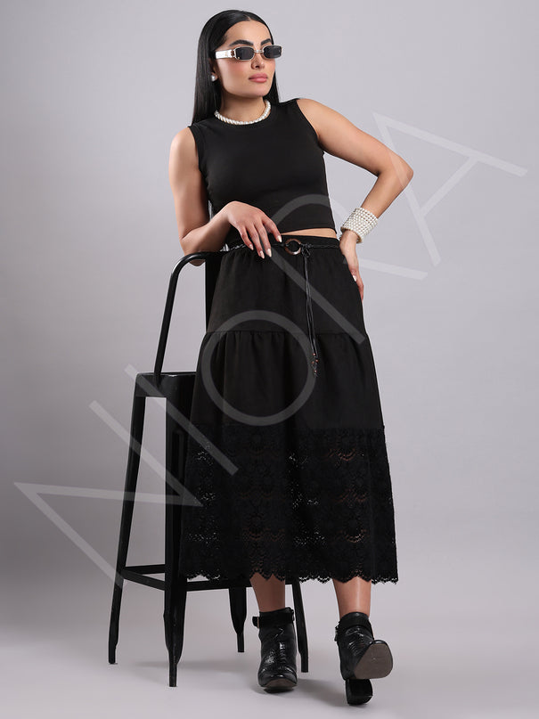 Vintage Lace Suede Skirt
