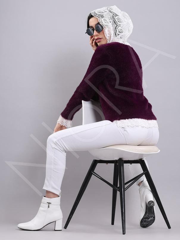 Lace Fur Hooded Pullover