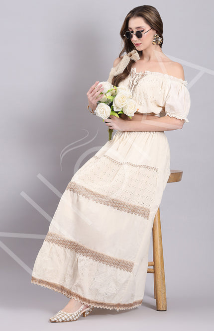 Whisper Crochet Lace Tiered Long Skirt
