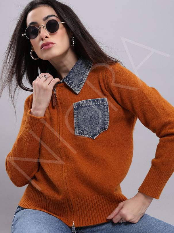 Denim Detail Cardigan