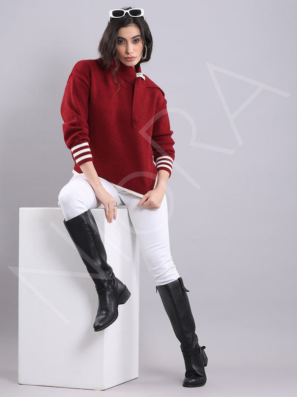 Wrap Neck Knit Pullover