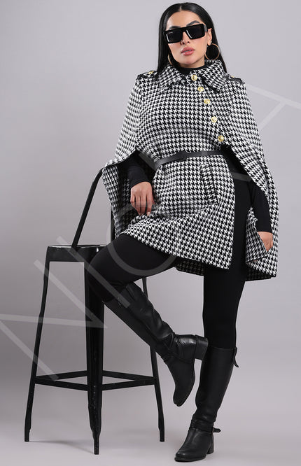 Houndstooth Cape Coat