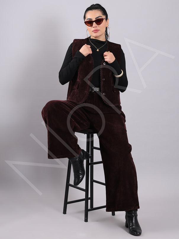 Lace Corduroy 3-Piece Pants Set