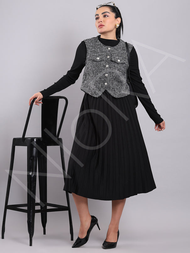 Tweed Pleated Dress(2-Piece)