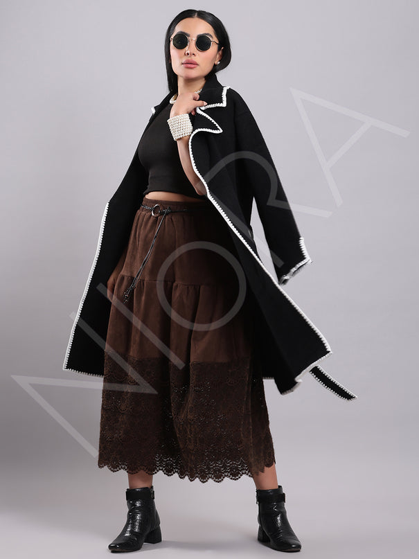 Vintage Lace Suede Skirt