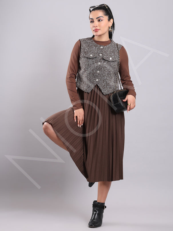 Tweed Pleated Dress(2-Piece)