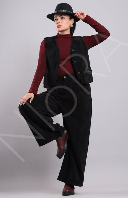 Lace Corduroy 3-Piece Pants Set